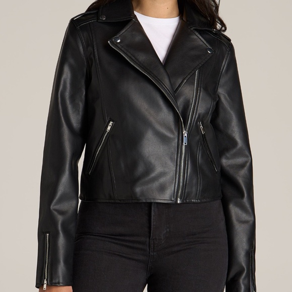 American Tall Cropped Faux Leather Moto Jacket for Tall Women in Black Size 2XL2 - Picture 1 of 3